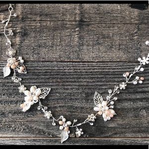 Off White Pearl and Rose Gold Bridal Hair Vine